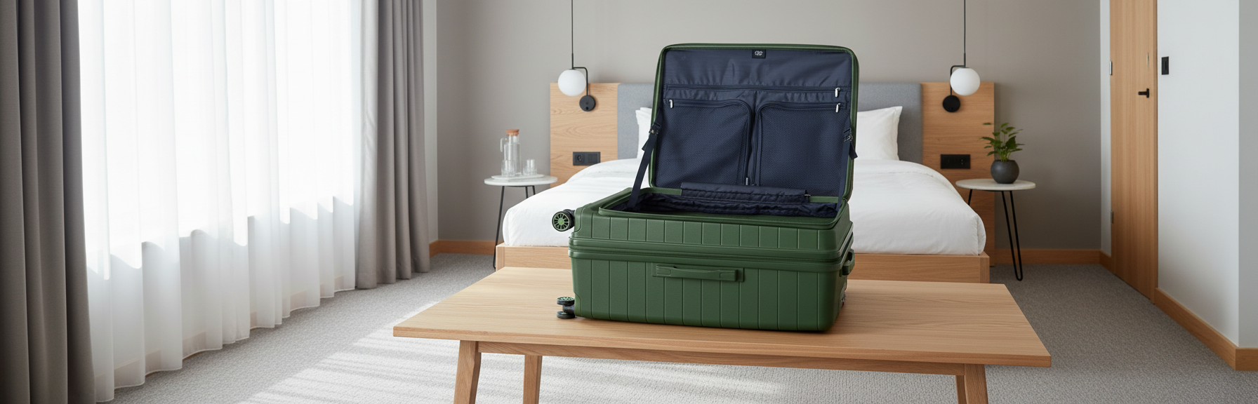 suitcase with front opening showing interior