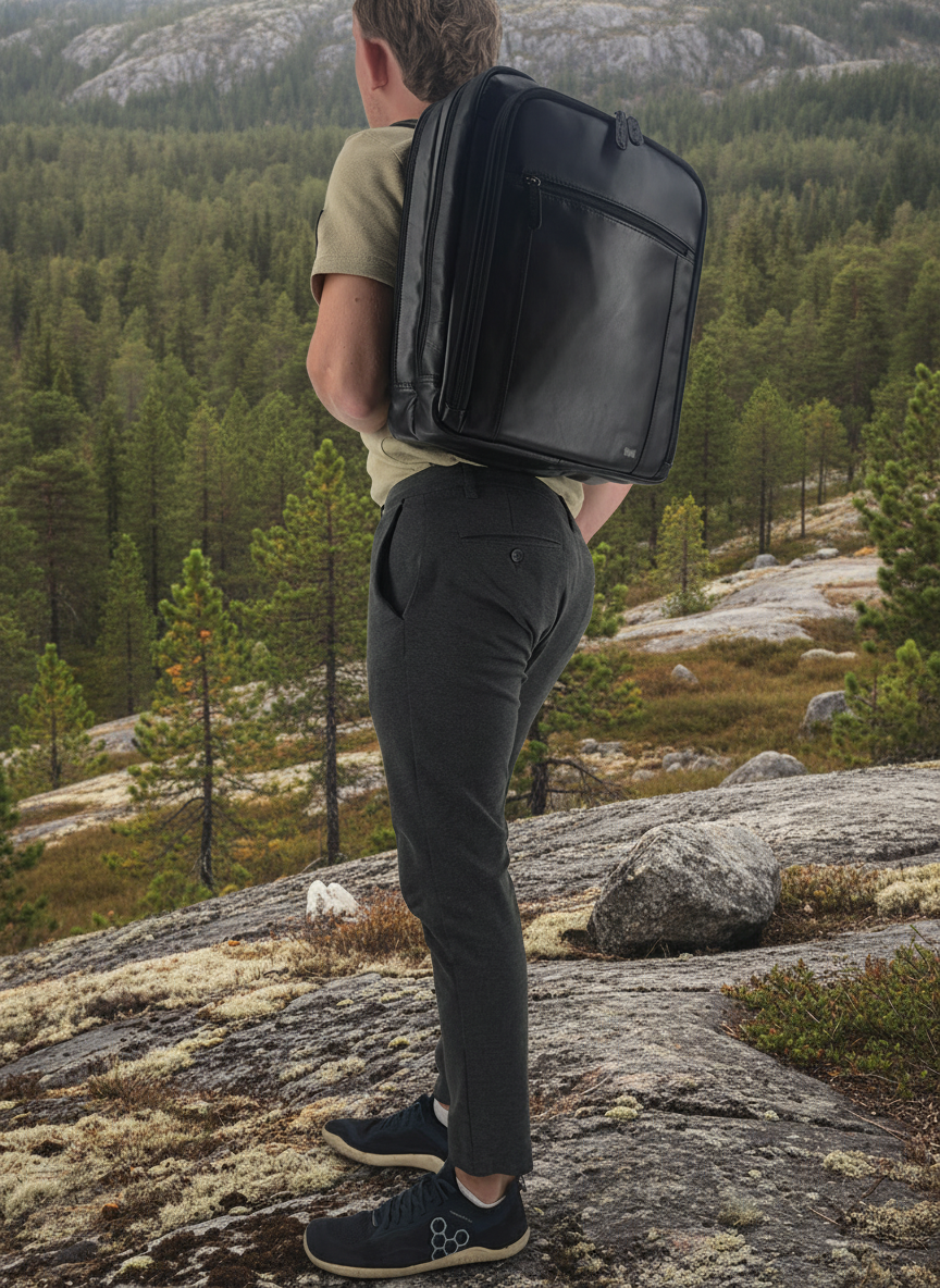 backpack on shoulder